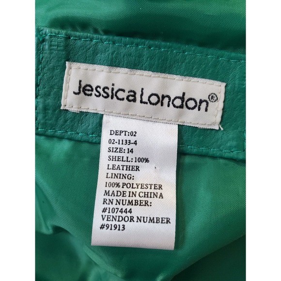 Jessica London Women's Teal Leather Long Sleeve Two Way Zipper Jacket Size 14 - Picture 10 of 14